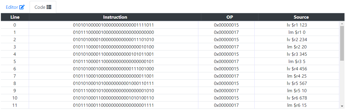 Image of the code window of the application